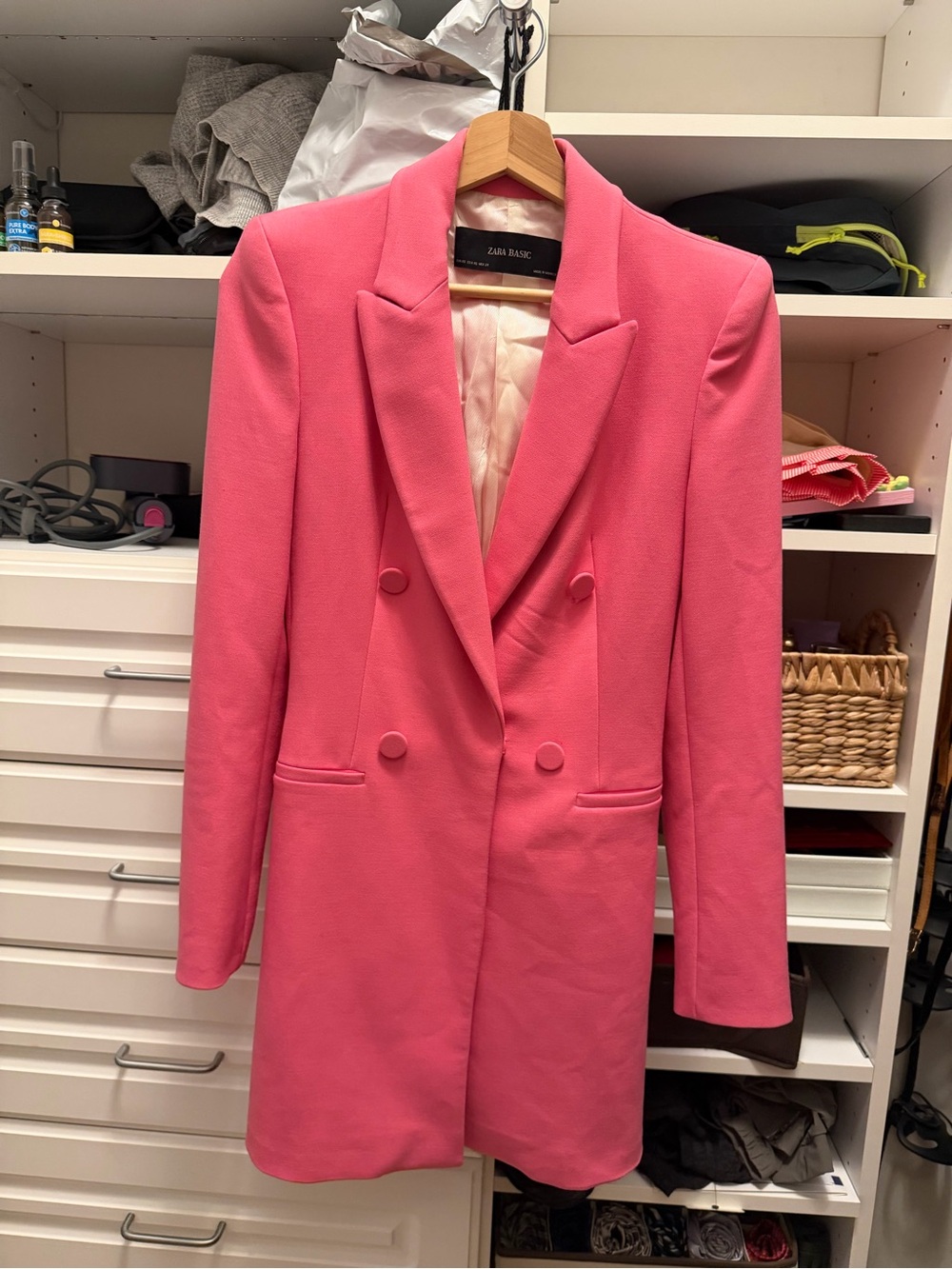 Zara Hot Pink Double-Breasted Long Blazer